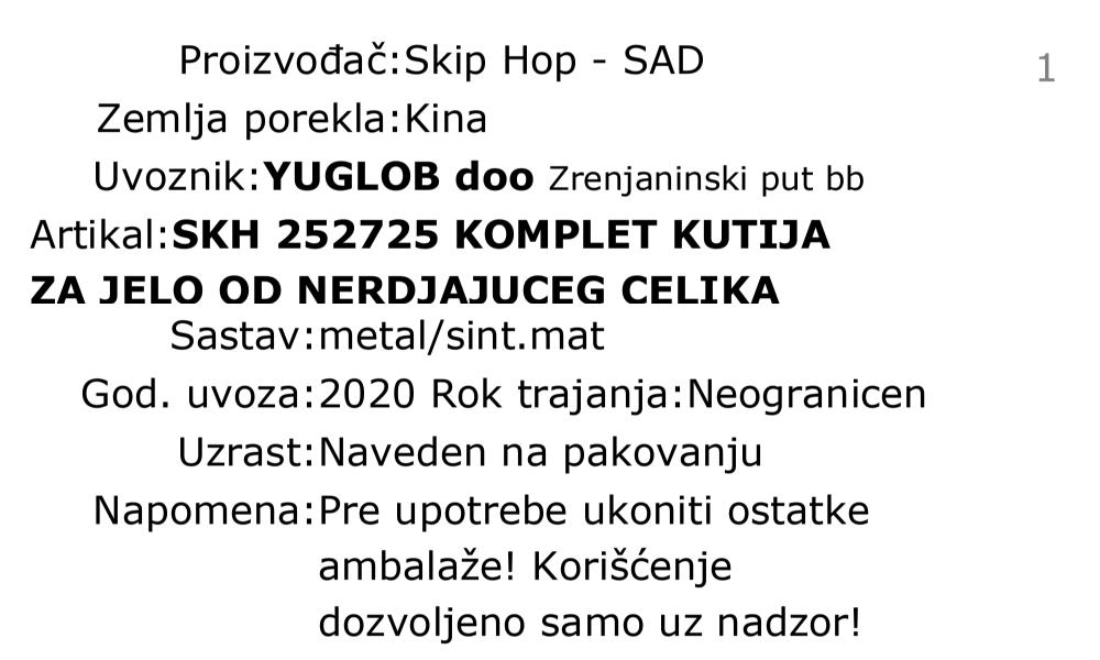 Skip Hop zoo komplet kutija za jelo - jednorog 252725 deklaracija